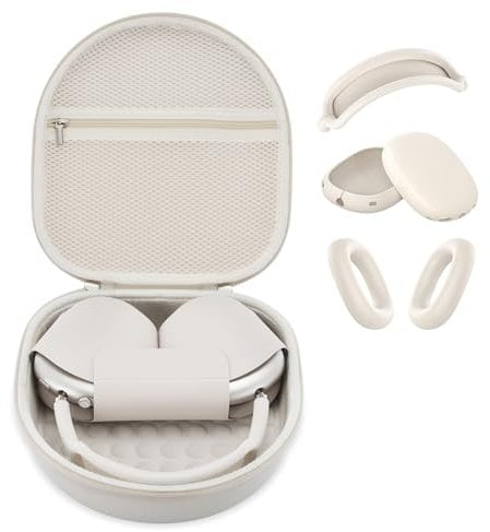 Case for Apple Airpods Max Headphones, Travel Portable Headphone Hard Case Cover Bag, Mesh Pouch with Zipper for Charger and Accessories (Starlight case & cover)