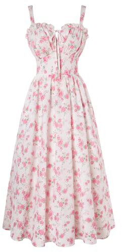 SCARLET DARKNESS Robe d'été décontractée pour femme - Sans manches - Bretelles spaghetti - Motif floral - Pour la plage, Roses roses., L