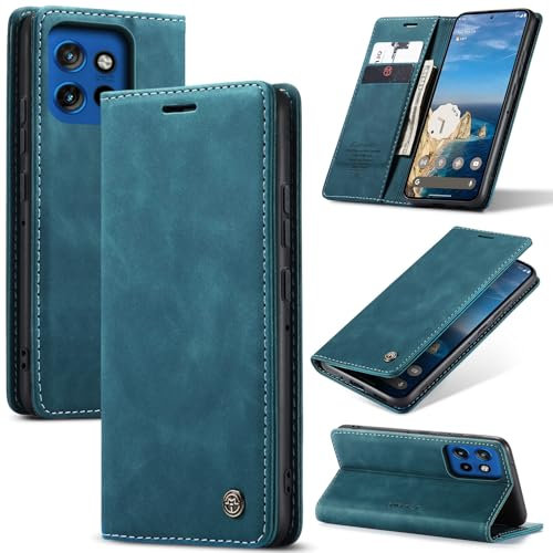 Cracedily Handyhülle für Motorola Moto Edge 50 Neo Hülle, Klapphülle Premium Lederhülle Klappbar Flip Case Tasche Magnet Kartenfach Standfunktion Klapphülle Schutzhülle für Edge 50 Neo, Blaugrün