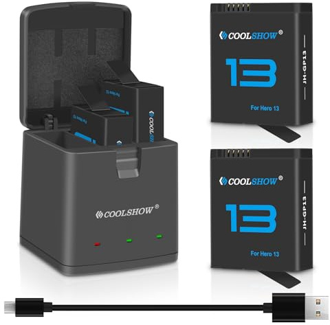 Hero 13 Akku Hero 13 Enduro Batterie 2 Stück 2100mAh und 3 Kanal Hero 13 Akku Ladegerät Bundle Kompaktes Design Kompatibel mit Hero 13 Black (2 Akku und 1 Ladegerät)