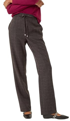 Roman Originals Check Elasticated Waist Drawcord Trouser for Women UK - Ladies Everyday Autumn Winter Comfy Soft Evening Vacation Work Party Night Out - Aubergine - Size 10