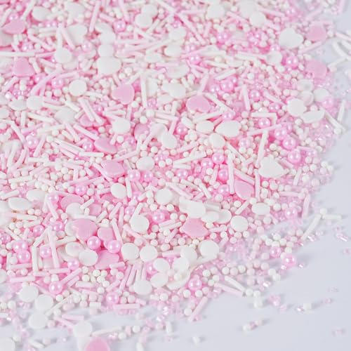 Décors Sucrés La Saint-Valentin 130 g - Rose et blanc Le cœur Vermicelles Décorations en Sucre pour Gâteaux, Bûches, Cupcakes