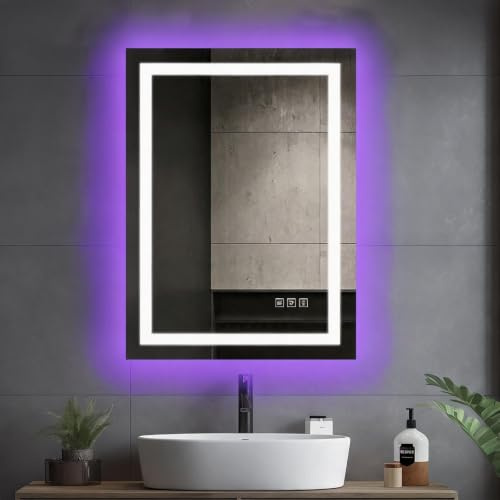 MIQU LED Bathroom Mirror 70 x 50cm, Dimmable Anti-Fog with RGB Backlight | Copper-free glass, IP44 rated. Front white light plus RGB mood glow, 3 touch controls. Portrait/landscape, fixings included