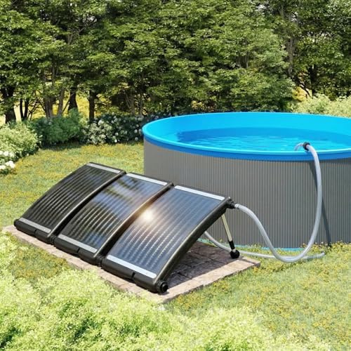 Set di 3 riscaldatori a energia solare per piscine, 72,5 x 46 cm, con gambe in alluminio regolabili in altezza, 26 – 35 cm, portata 10.000 l/h, collegamento 38 mm, HDPE e PC, per piscine fuori terra