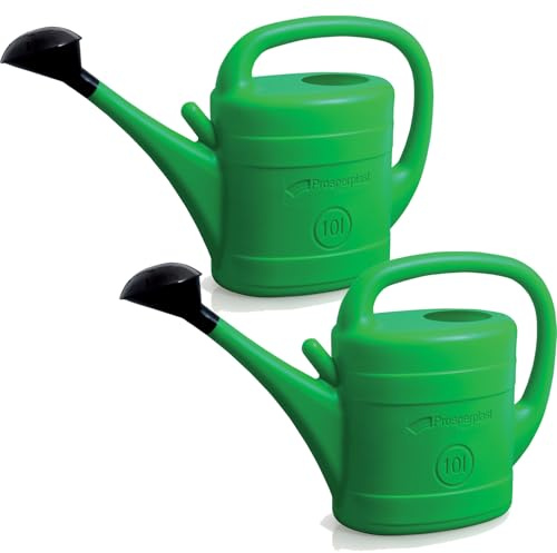 Prosperplast 2X Gießkanne 10 Liter | grün | für Haus & Garten | aus robustem Kunststoff | Gartengießkanne mit Abnehmbarer Brause | zur einfachen Bewässerung von Blumen, Pflanzen & Bäumen