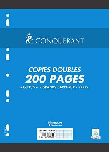 Conquérant Copies Doubles perforées A4 200 pages 70 g grands carreaux seyès
