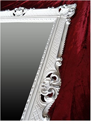 WANDSPIEGEL BAROCKSPIEGEL SPIEGEL IN WEIß SILBER DUALCOLOR 90x70 cm ANTIK BAROCK ROKOKO SHABBY CHIC RENAISSANCE JUGENDSTIL RETRO DESIGN MIT ORNAMENTVERZIEHRUNGEN LUXURIÖS PRUNKVOLL NEU 58SP