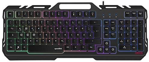 Speedlink ORIOS Gaming-Tastatur - mit RGB-Beleuchtung, 5 Beleuchtungsmodi, praktische Smartphone-Halterung, schwarz