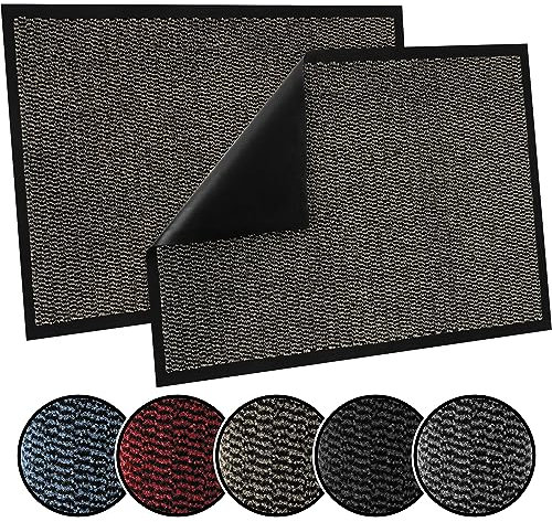 TrendMakers Door Mat Indoor & Outdoor Non-Slip Rubber Backed door mats indoor Super Absorbent Washable Dirt Trapper doormats - Durable & wrinkle-free Barrier Rug (Beige/Black - 50cm x 80cm)
