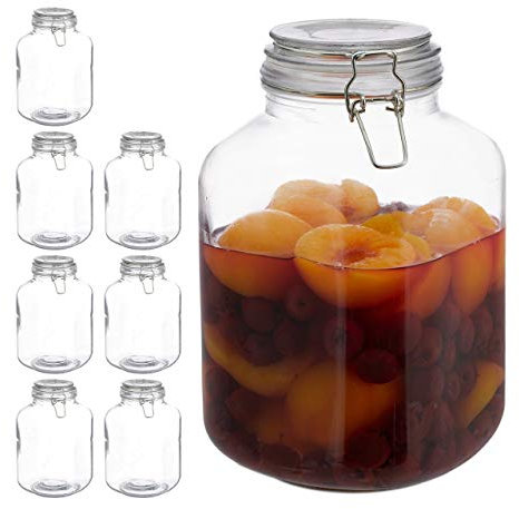Relaxdays Bocal en Verre, Lot de 8, 3 litres, Conserves, Grand Pot, Hermétique, Fermeture étanche avec étrier, XXL, Transparent