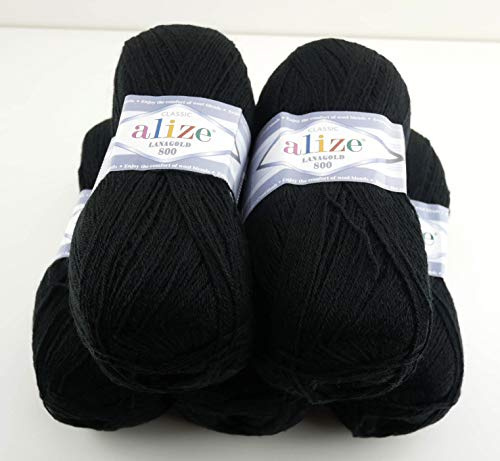 Alize Lanagold 800 Strickwolle - 5 x 100g, 49% Wolle, 500 Gramm, Einfarbig, Türkische Wolle (60)