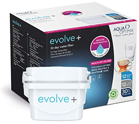 Aqua Optima EPS212 Evolve+ 30-Tage Wasserfilterkartusche, 12er-Pack (bis zu 12 Monate Vorrat) - Kompatibel mit über 0.9 der Filterkrüge, einschließlich Brita Maxtra und Maxtra+