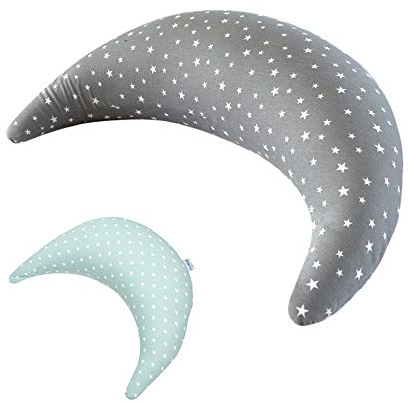 pic Bear Stillmond & Schmusekissen Sternenhimmel 120 cm anschmiegsames Stillkissen & Bauchstützkissen Kuschel- & Lesekissen | Baumwolle (Set Sterne grau weiß + Ersatzbezug Celadon)