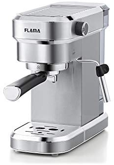 FLAMA Espressomaschine für 20 Bar mit Dampf, 1256 FL, 1350 W, Edelstahl, 3 Filter für gemahlenen Kaffee und Kaffeepads, Fassungsvermögen 1,2 l, Heizsystem durch Thermoblock, Grau