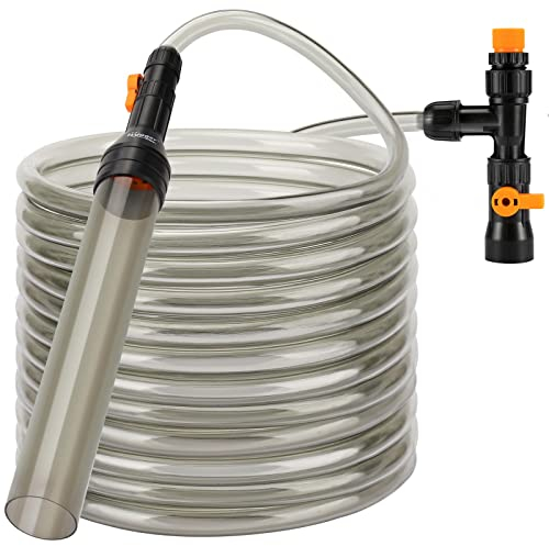 hygger Bucket-Free Aquarium Water Change Kit Fish Tank Auto Siphon Pump Gravel Cleaner Vacuum Tube with Long Hose Water Changer Maintenance Tool 49-FEET