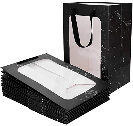 Afinder 10 Stück Papiertragetaschen( 20*16*30cm) mit Henkel und Fenster Tragetaschen Papiertüten Papierbeutel Einkaufstasche Henkeltaschen Geschenktüten für Geburtstag Weihnachten Hochzeit Partyfeiern