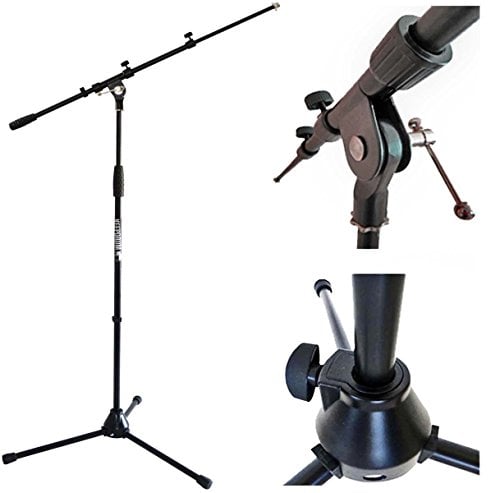 keepdrum MS106 BK Schwarz Mikrofonständer Mikrofonstativ mit Galgen und Metall-Sockel