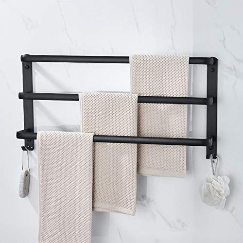 YTXWZ Handtuchstange Schwarz Matt Ohne Bohren, Handtuchhalter Bad Selbstklebend mit Haken, Handtuchhalter Dreifach 50 cm zur Aufbewahrung von Badetüchern, Waschlappen50cm 20in