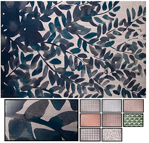 LucaHome - Alfombra Vinílica Trenzada Ghana Interior o Exterior - Cocina, Salón, Despacho, Dormitorio - Vinilo PVC - Antideslizante (Hojas Acuarela - 60x90cm)