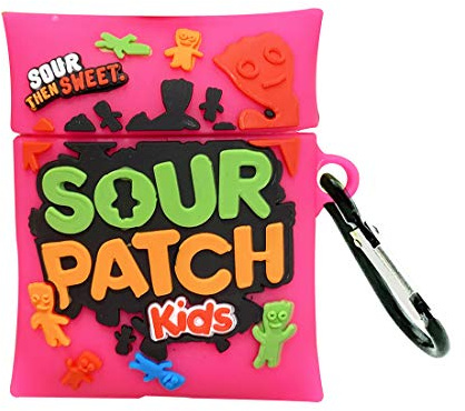 Airpod-Hülle, süßer 3D-lustiger Sour Patch Cartoon Weiche Silikon Hülle, Kawaii Cool Schlüsselanhänger Design Skin für Mädchen Kinder und Jungen Airpod 1/2 Hülle (KANSDF/2/SOUR Patch Rose Red)