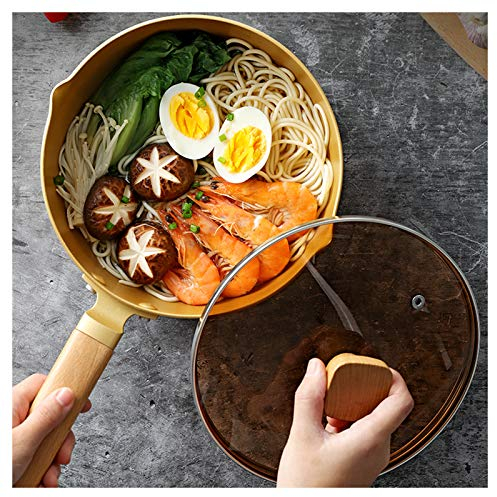 Aluminum Alloy Saucepan with Glass Lid, Yukihira Saucepan Pot Milk Sauce Pan with Beech Handle for Gas Stove, Induction Cooker, Electric Ceramic Stove,20cm