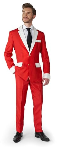 Suitmeister Herren Weihnachtsanzug - Ho Ho Ho Outfit - Tailliert Party Kostüme - Rot, Weiß - Größe M
