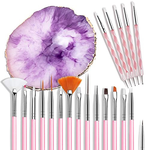 Lot de 21 pinceaux pour nail art - En résine violette - Pour nail art - Couleurs mélangées - Acrylique - En silicone - Pour la maison ou le salon