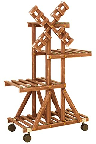 XJHOME Pflanzentreppe Holz Blumenständer mit Rollen Pflanzenregal Blumenregal Balkon Blumentreppe Holz Blumenbank mehrstöckig Blumentöpfe Regals