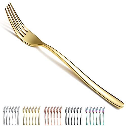 Tenedor de cena de 6 piezas, tenedores de mesa de acero inoxidable Kyraton de 7.9 pulgadas, juego de cubiertos, juego de cubiertos, apto para lavavajillas. (Oro)