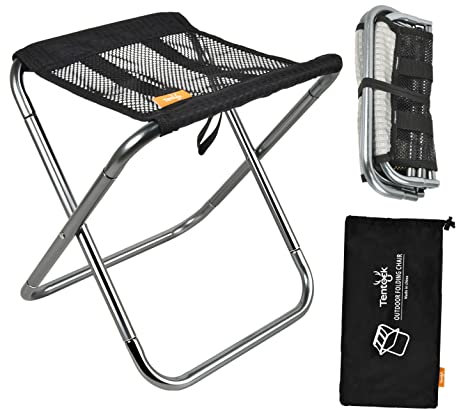 Tentock Ultraleichter Camping Klapphocker mit Tragetasche, Outdoor Faltbare Angelhocker aus Aluminium Tragbarer Mini Hocker für Picknick Wandern Reisen (schwarz)