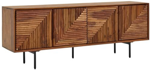 FineBuy Lowboard Sheesham Massivholz 140x54x33 cm TV-Kommode mit Vier Türen, Design TV-Schrank Hoch, Fernsehtisch Fernsehschrank Modern, Fernsehkommode Wohnzimmer