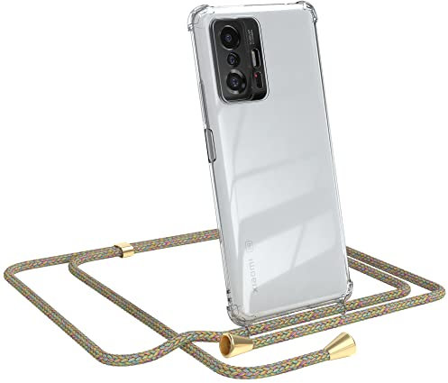 EAZY CASE Handykette kompatibel mit Xiaomi 11T / 11T Pro 5G Handyhülle mit Umhängeband, Handykordel mit Schutzhülle, Silikonhülle, Hülle, Stylische Kette für Smartphone, Rainbow