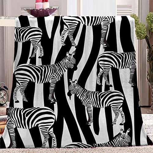 Zebra 3D Printed Flannel Throw Blanket, Fluffy Warm Fleece Blanket Soft Zebra Blankets, for Bed and Sofa and Couch, Kids Adults 100x130 cm