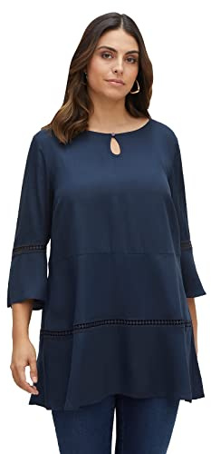 Sheego Damen Große Größen Longtunika in A-Linie, mit Lochmusterdetails Citywear feminin Rundhals-Ausschnitt -