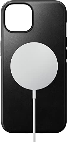Nomad Goods Modern Leather Case for iPhone 14 - Horween Leather 360° Raised Edges TPE Bumper, 10ft Drop Protection, Mag Safe & Wireless Charging (Black)