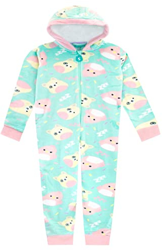 Squishmallows Girls Fleece Onesie Kids Charlie and Trina Hooded Nightwear
