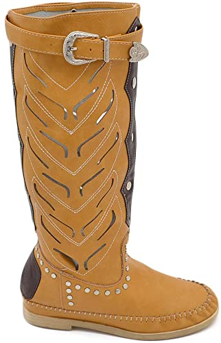 Malu Shoes Stivali donna estivi indianini giallo senape forati freschi con frange e borchiette fondo in gomma e paglia moda ibiza (39 EU)