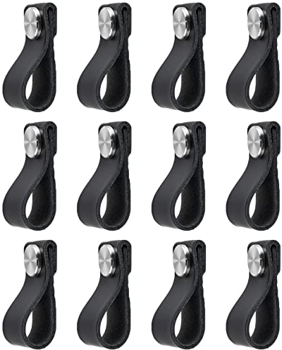 Möbelgriffe Schwarz,12 Pack Ledergriff für Möbel,Einzelloch Lederschlaufe Schrankgriffe,60×26mm,304 Edelstahl Metallkopf Handgemachte Leder Griff Schubladengriffe Türgriffe Schrankknauf für Schränke
