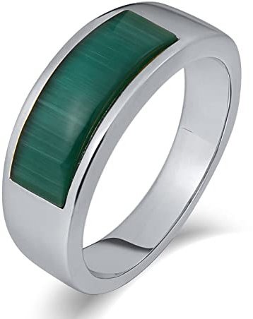 Whoiy Ehering Quadratisch, Männer Ring Schmuck 7mm Edelstahl Punk Ring Silber Runden Opal Ringgröße 52 (16.6) Gravierbar