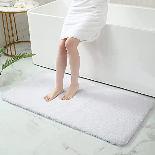 smiry Thick Premium Microfiber Bath Mat 60 x 120 cm Bathroom Mat White | Non-slip Absorbent Plush Bath Rug Soaks Water Fast, Machine Washable & Non-shedding, Durable for Bathroom, Sink, Laundry