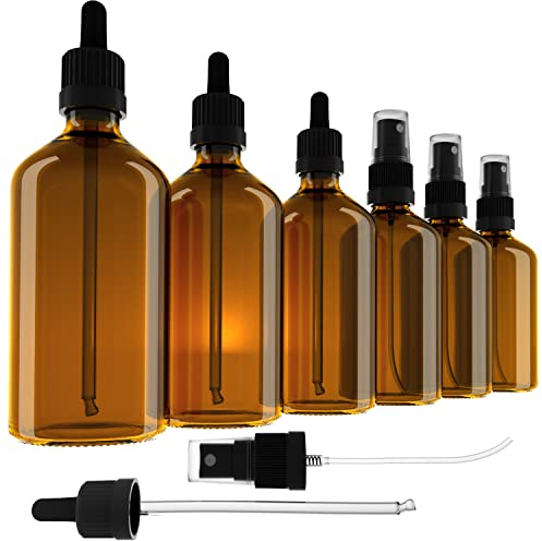EBELYX 6er-Set aus je 3x Pipettenflasche 100ml & Sprühflasche 100ml, Made in Germany - Apothekerflasche mit Glaspipette & Zerstäuber, Tropfflasche aus Braunglas