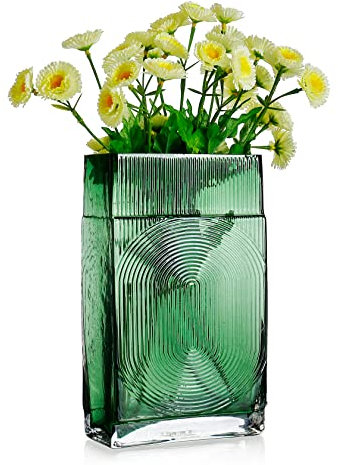Diamond Star Dekorative Vase, quadratische Glasvase, Blumenvase für Zuhause, Tischdekoration (grün)