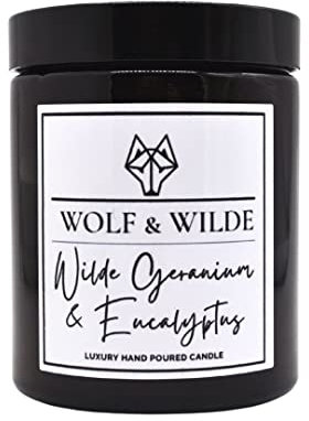 Wilde Geranium & Eucalyptus Luxury Aromatherapy Scented Candle | Light & Crisp | 45hs - 60hrs Burn Time | Handmade in The UK | Blended Wax | Vegan Friedly