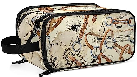Kulturbeutel Vintage-Geschirr-Pferd-Druck Große Kosmetiktasche Kulturtasche Waschtasche Make Up Tasche Waschbeutel Schminktasche für Damen Mädchen