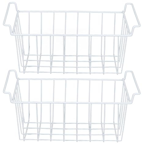 Wire Storage Freezer Baskets, Refrigerator Organizer Bins with Handles, Large Household Wire Storage Basket Bins Organizer for Kitchen, Pantry, Freezer, Cabinet, Closets (L 45cm X W 24.5cm X H 20cm)