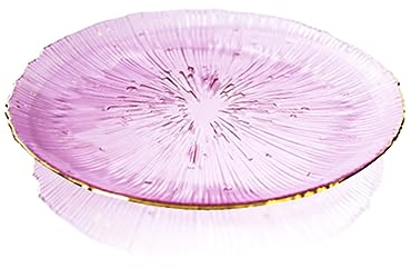 soulnioi Plato de frutas de cristal de cristal, plato de servir transparente, plato de cena con incrustaciones doradas, bandeja multiusos, plato decorativo para aperitivos, dulces, para el hogar, boda