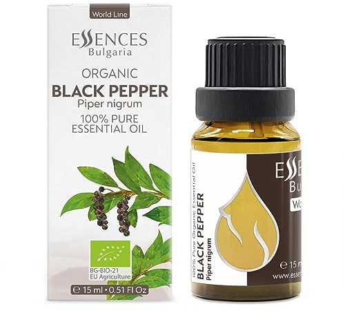 Essences Bulgaria Olio Essenziale di Pepe Nero Biologico 15ml | Piper nigrum | 100% Puro e Naturale | Non Diluito | Grado Terapeutico | Aromaterapia | Cosmetici | Senza crudeltà | Non OGM | Vegano