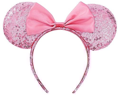 Hpfulseazn Serre-tête à paillettes avec oreilles de Minnie Mouse pour fille et femme - Pour cosplay, fête d'anniversaire (rose)