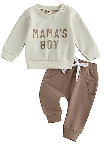 Himllauen Baby Jungen Kleidung Langarmshirt Top + Hose Zweiteiler Babykleidung 0-3 Jahre Kleinkind Set Neugeborene Outfit (Aprikose Mama's Boy 1, 0-6 Months)