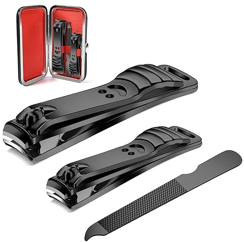 longzon Nail Clippers, 2 Pack Nail Clipper Set Stainless Steel Nail Cutter Fingernails Toenails Thick Nails Kit for Men&Women - Black
